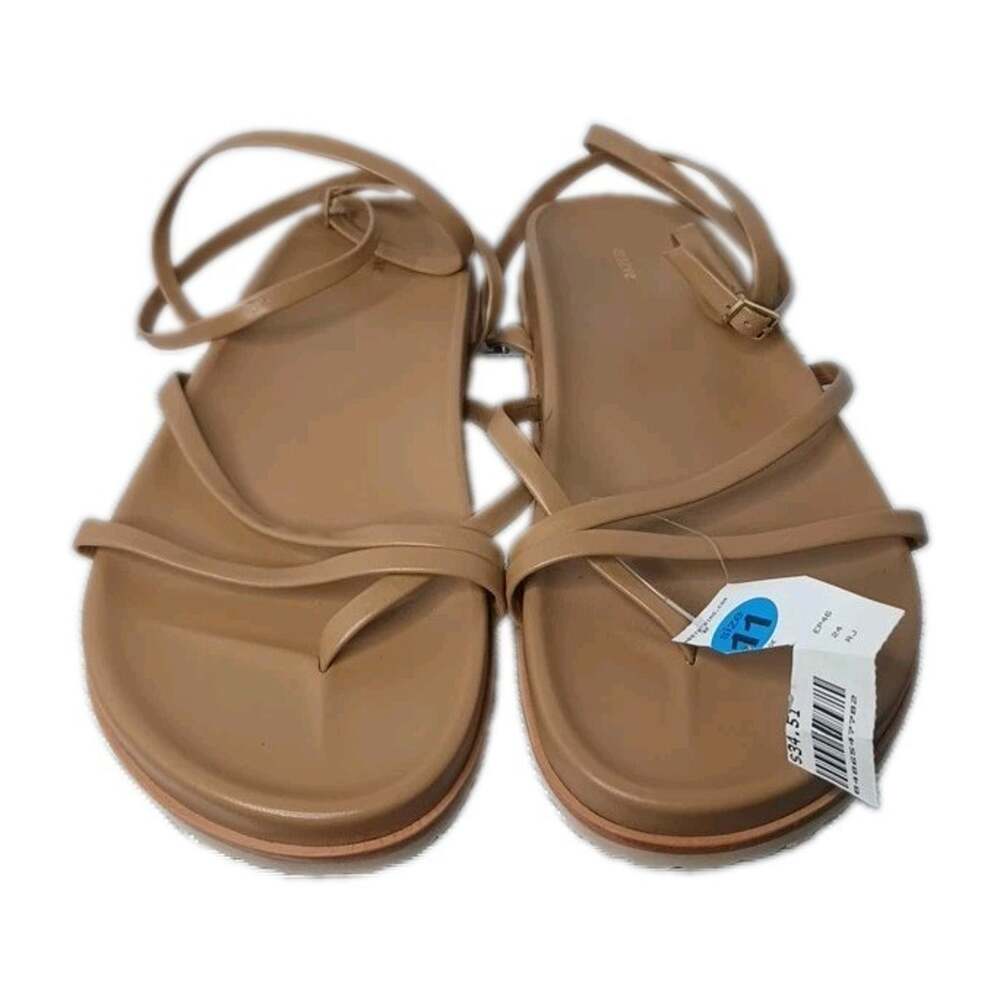 Maeve Anthropologie Women's Strappy Leather Flat Sandals Size 11 Tan Brown Ankle